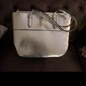 LARGE NINEWEST TOTE SILVER  METALLIC  BRAND NEW